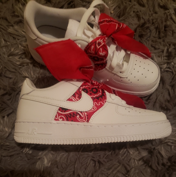 white air forces with red bandana